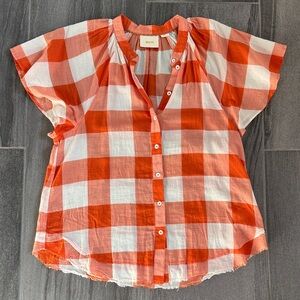 Maeve Orange and White Checked Blouse
